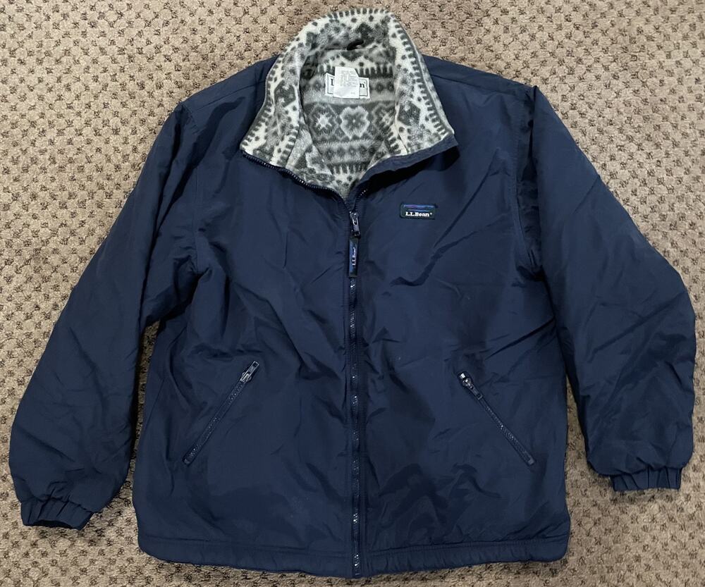 LL Bean Navy Blue Fleece Warm-Up Jacket Coat Womens L Zip Front